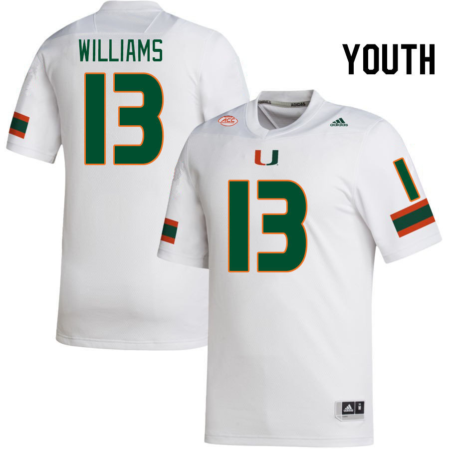 Youth #13 Chantz Williams Miami Hurricanes College Football Jerseys Stitched-White - Click Image to Close